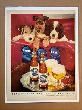 1951 Pabst Blue Ribbon Dogs Vintage Magazine Ad PBR + Ford Parts Reverse